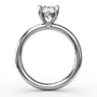 Silhouette side profile view of the Fana S4013 solitaire ring setting, highlighting the clean cathedral profile, the base bezel diamond accent, and a hidden blue sapphire sapphire peek-a-boo gemstone underneath the head at Noah's Fine Watches & Jewelry