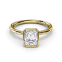 Front-facing studio view of the Fana S4067 emerald cut engagement ring emphasizing the step-cut facets and structural yellow gold bezel border