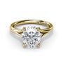 Forward-facing studio view of the Fana S4188 yellow gold engagement ring setting, showcasing the graceful symmetry of the split gold band framing an oval diamond