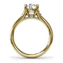 Silhouette side profile view of the Fana S4188 solitaire ring setting, highlighting the clean cathedral shoulders, a base collar diamond accent, and a hidden blue sapphire peek-a-boo gemstone beneath the head at Noah's Fine Watches & Jewelry