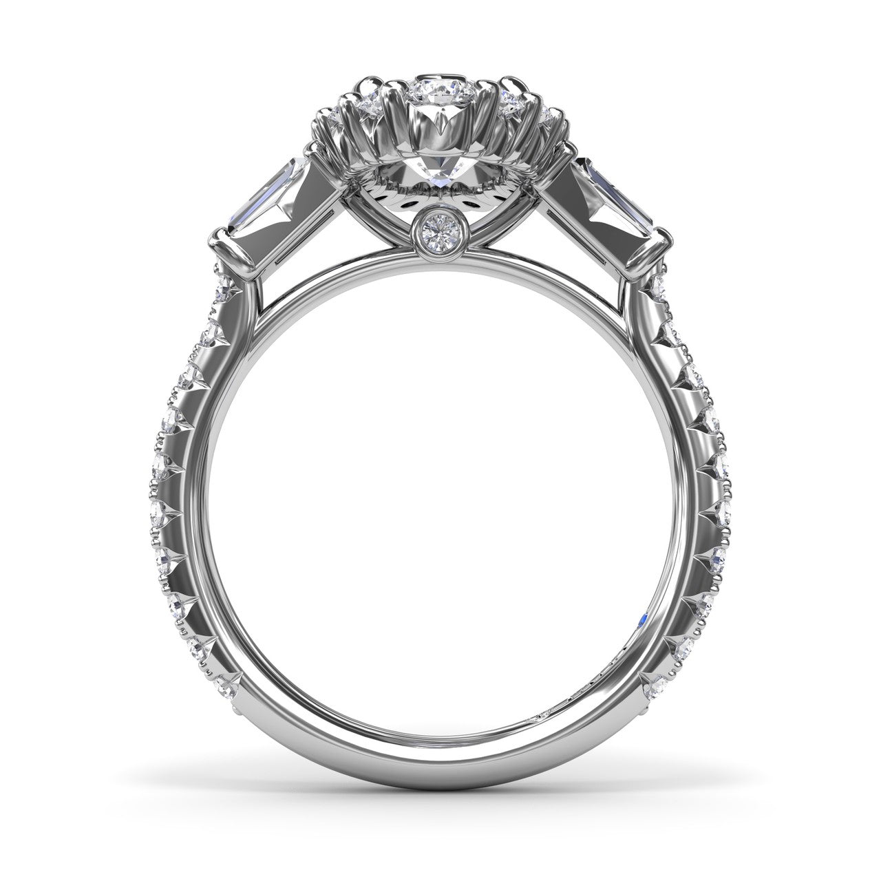 Circular silhouette profile view of the Fana S4262 ring displaying the elevated gallery basket setting and diamond-lined shoulders