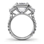 Circular silhouette profile view of the Fana S4280 three-stone setting, displaying the intricate diamond-lined bridge under-gallery supporting the halo structure