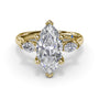 Studio front view of the Fana S4321 three stone ring, highlighting the uniform alignment of the marquise center and side diamonds
