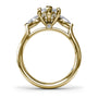 Circular silhouette profile view of the Fana S4321 three stone engagement ring setting, showing the polished cathedral band and V-tip prongs