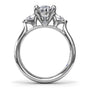 Circular silhouette profile view of the Fana S4340 three stone engagement ring setting, showing the polished cathedral band and secure V-tip prongs