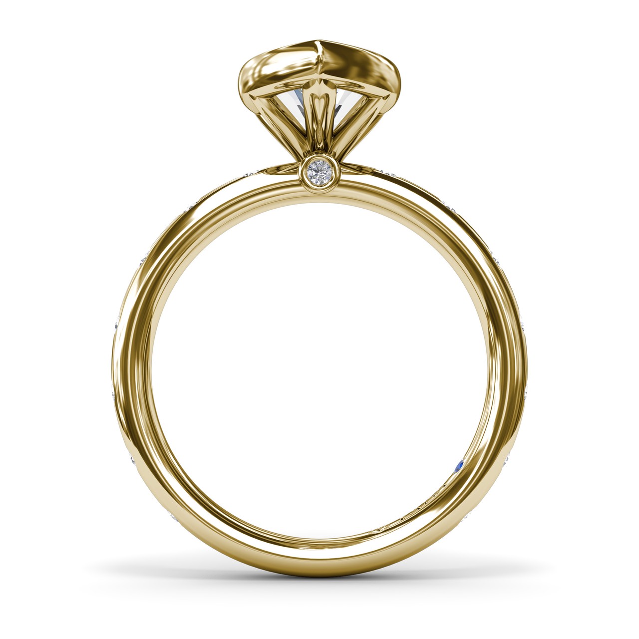 Circular silhouette profile view of the Fana S4351 yellow gold engagement ring setting, highlighting the elevated bezel basket and hidden crown diamond accent