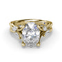 front-facing view of the Fana S4409 ring, emphasizing the symmetrical layout of the organic vine band and accent diamond leaves around the oval center stone