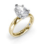 Fana S4432 engagement ring setting, with an intricate white gold floating halo beneath a pear-cut center stone on a 14k yellow gold shank