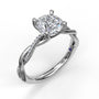 Fana 14k white gold twisted split-shank engagement ring setting, style S3901, showing an interwoven pavé and polished metal band leading to a round center stone