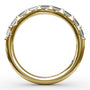 Circular interior view of the Fana W4108 yellow gold baguette ring highlighting the structural bar setting detail and high-polish finish