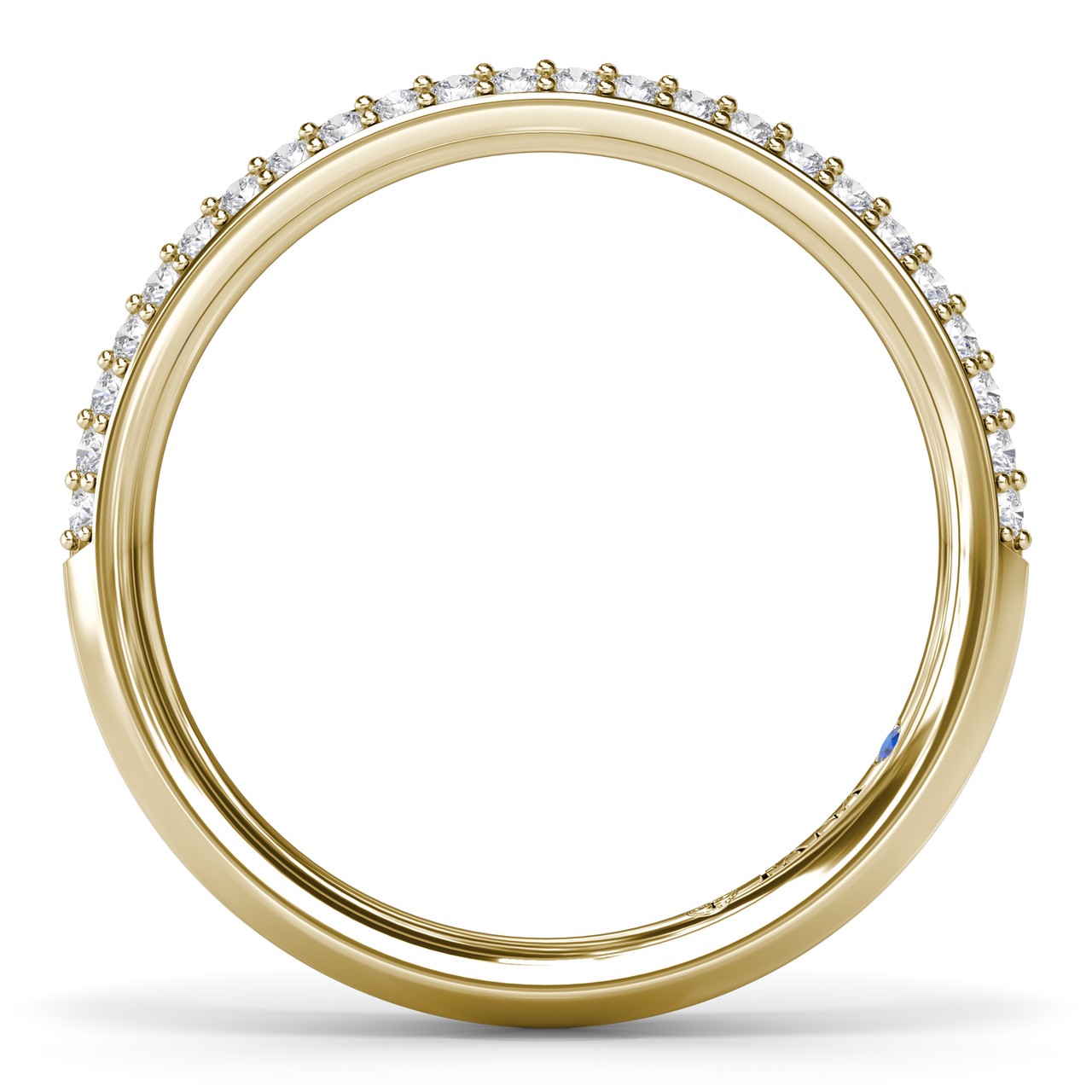 Circular interior view of the Fana W4381 yellow gold two row diamond ring showing the uniform gemstone layout and comfort-fit inner shank