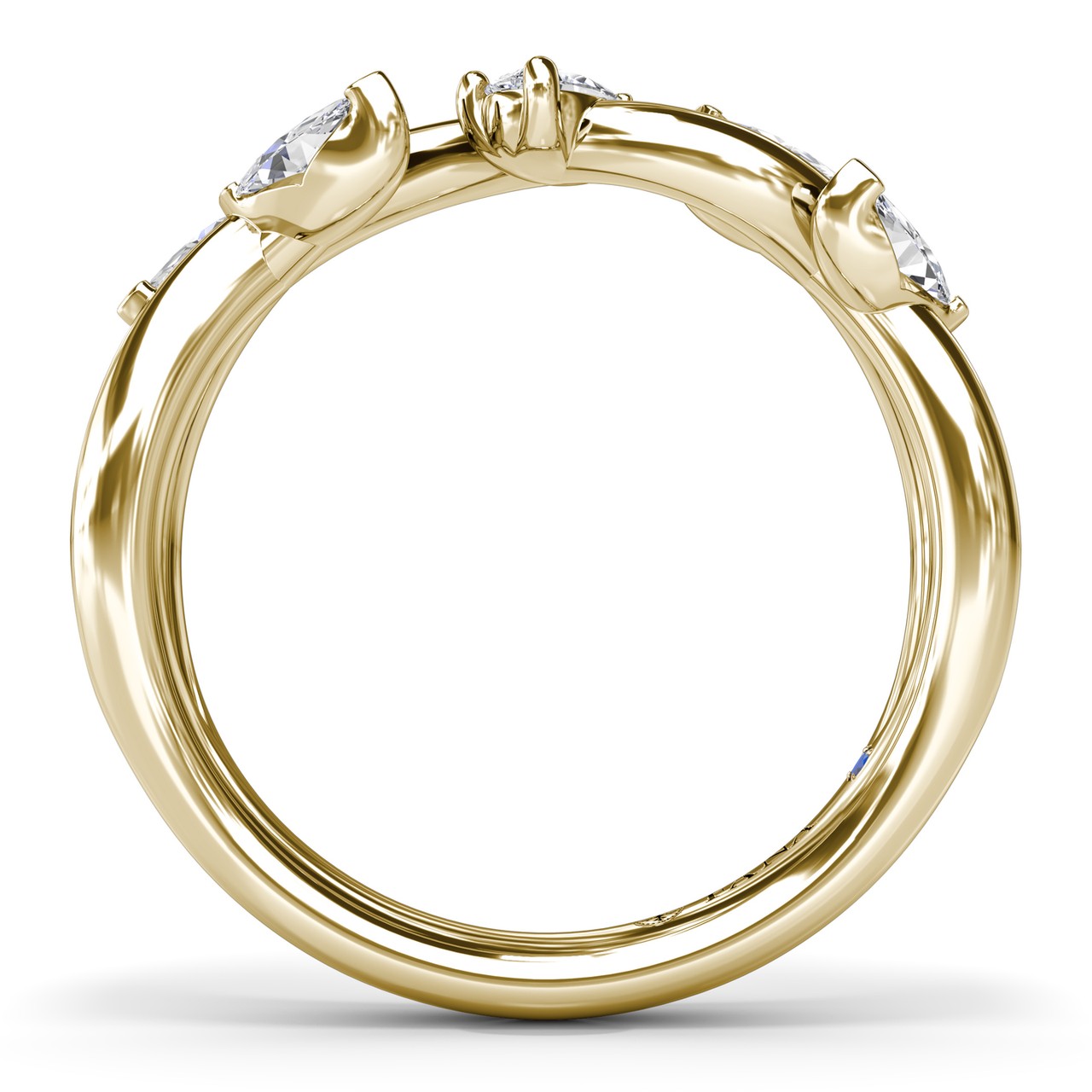 Circular interior view of the Fana W4409 yellow gold vine ring, highlighting the smooth inner comfort shank and the raised organic diamond settings