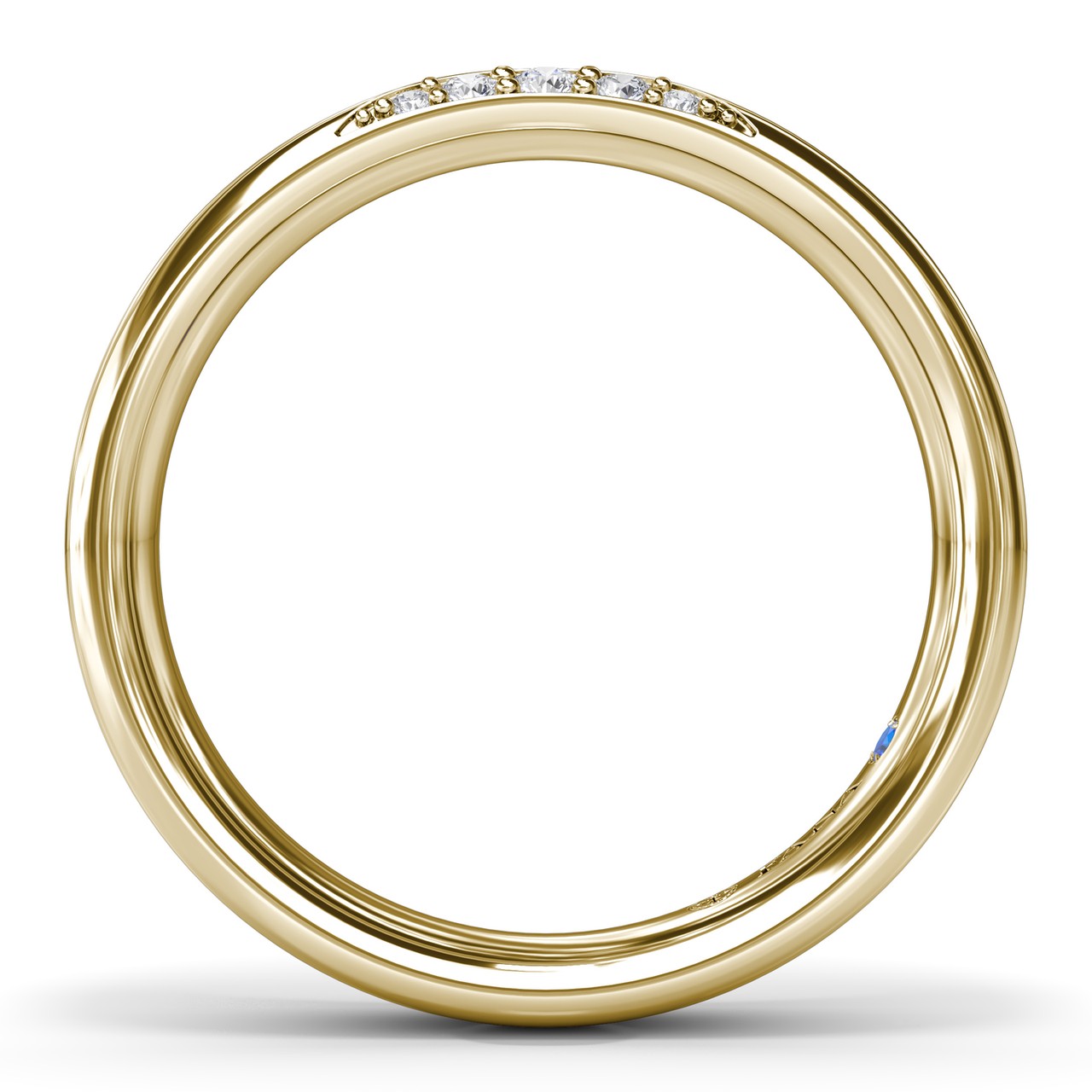 Circular interior profile of the Fana W4432 wide wedding band, highlighting the solid structural comfort-fit interior shank and stone placements