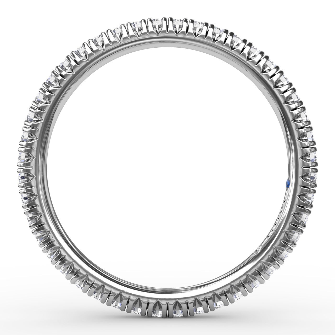 Circular interior profile view of the Fana W6107 white gold eternity band, highlighting the seamless, continuous row of micro-pavé diamonds