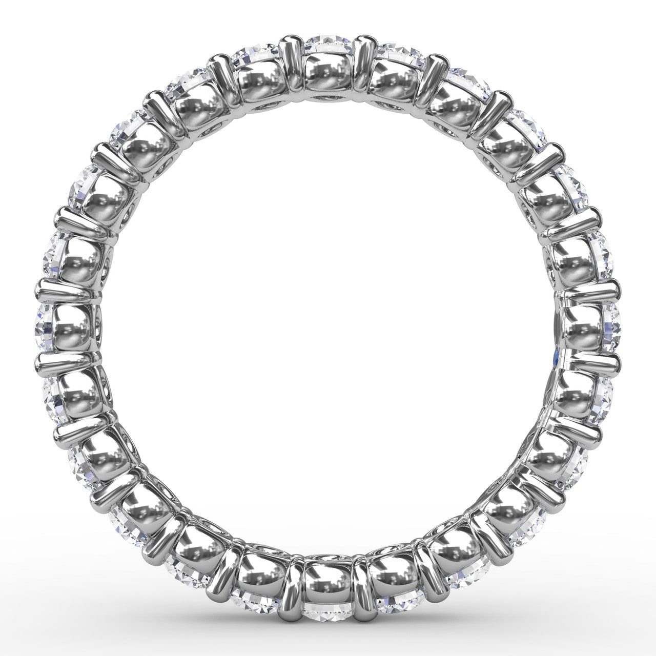 Circular interior profile view of the Fana W6113 white gold eternity band, highlighting the uniform 1.44ct stone spacing and open scalloped gallery.
