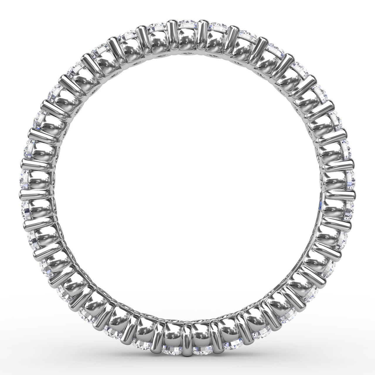 Circular interior profile view of the Fana W6124 white gold eternity band, highlighting the uniform stone placement and shared prong open gallery
