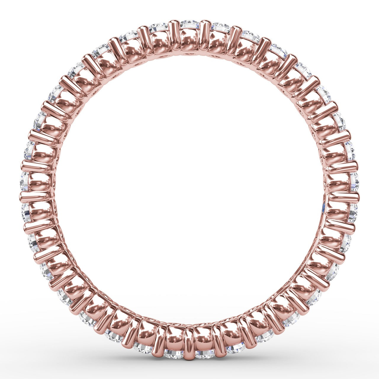 Circular interior profile view of the Fana W6124 rose gold eternity band, highlighting the uniform stone placement and shared prong open gallery