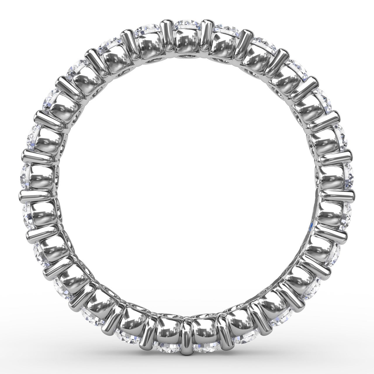 Circular interior profile view of the Fana W6126 white gold eternity band, highlighting the uniform 1.25ct stone alignment and scalloped open gallery