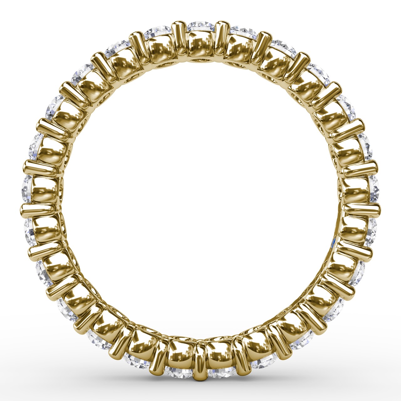 Circular interior profile view of the Fana W6126 yellow gold eternity band, highlighting the uniform 1.25ct stone alignment and open scalloped light galleries