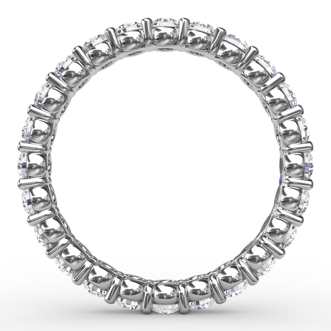 Circular interior profile view of the Fana W6127 white gold eternity band, highlighting the uniform 1.44ct stone spacing and open scalloped light galleries