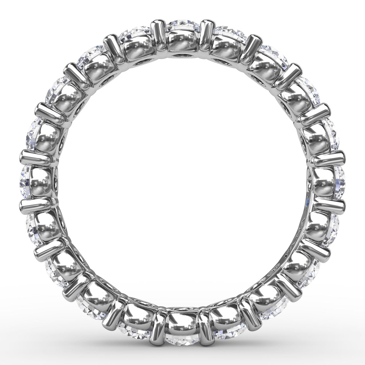 Circular interior profile view of the Fana W6128 white gold eternity band, highlighting the uniform 2.05ct stone alignment and open scalloped light galleries