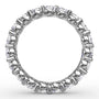 Circular interior profile view of the Fana W6129 white gold eternity band, highlighting the heavy shared-prong alignment and open scalloped light gallery