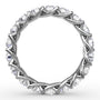 Circular profile view of the Fana W6138 white gold eternity band, showcasing the intricate intertwining open-work trellis gallery underneath the diamonds