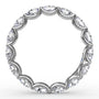Circular interior profile view of the Fana W6140 white gold eternity band, showcasing the fluid horizontal stone alignment and scalloped shared-prong gallery