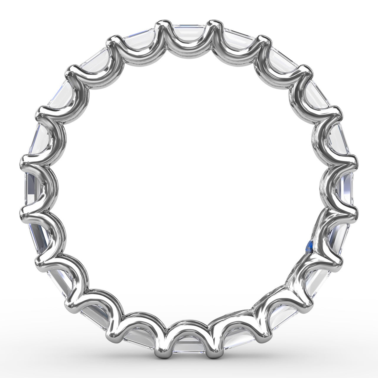 Circular interior profile view of the Fana W6142 white gold eternity band, highlighting the uniform horizontal stone alignment and scalloped shared-prong gallery