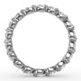 Circular interior profile view of the Fana W6144 white gold eternity band, highlighting the uniform stone placement and shared claw-prong layout