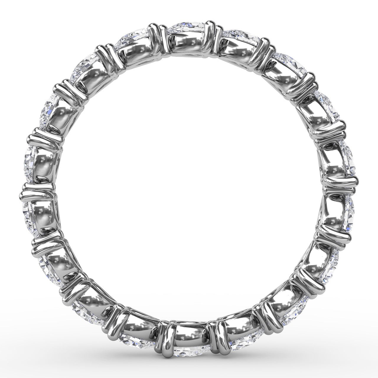 Circular interior profile view of the Fana W6144 white gold eternity band, highlighting the uniform stone placement and shared claw-prong layout