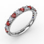 Angled side-view of the Fana W6203R 14kt white gold anniversary ring, showcasing the secure shared prong settings and high-brilliance side profile