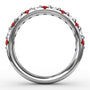 Circular interior profile view of the Fana W6203R ruby and diamond wedding ring highlighting the symmetrical stone layout and polished inner shank