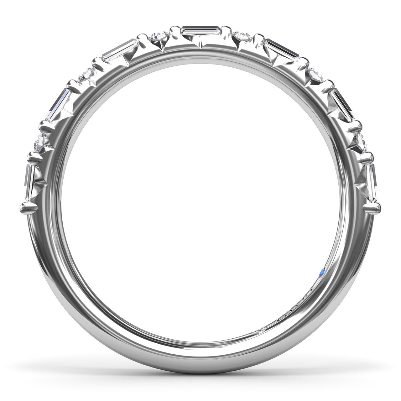 Circular interior view of the Fana W7493 white gold multi-shape diamond wedding band highlighting the structural bar setting detail