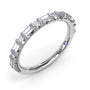 Angled side-view profile of the Fana W7493 14kt white gold wedding ring displaying the secure bar-prong geometry and diamond brilliance