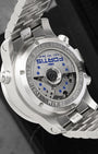 Exhibition sapphire case back displaying the automatic mechanical alarm movement on Fortis B-42 Diver Chronograph 641.10.170