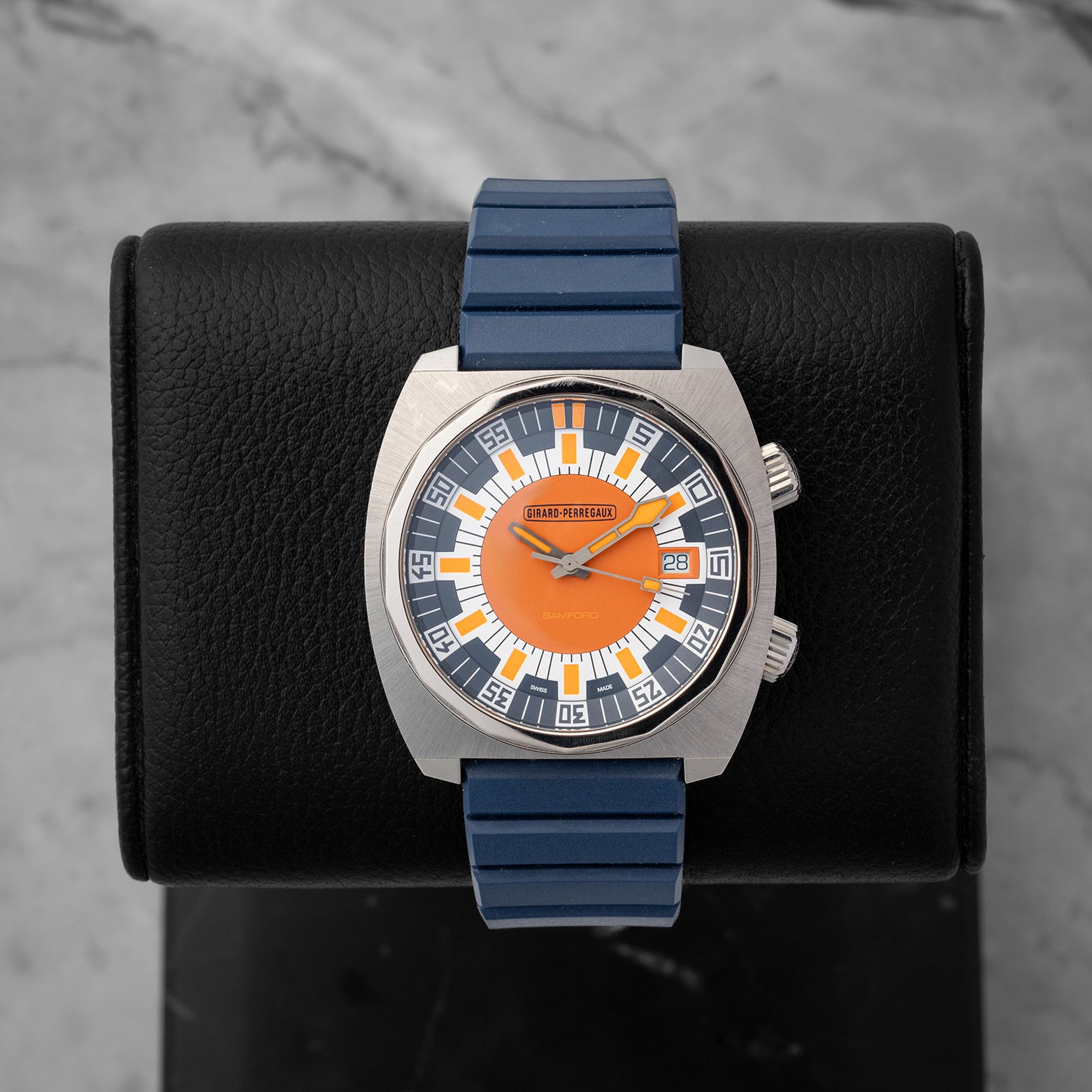 Preowned 2025 Girard-Perregaux x Bamford Deep Diver Legacy Edition 39500-21-3266-6CX in titanium with orange dial at Noah's Fine Watches & Jewelry in Dallas, Texas