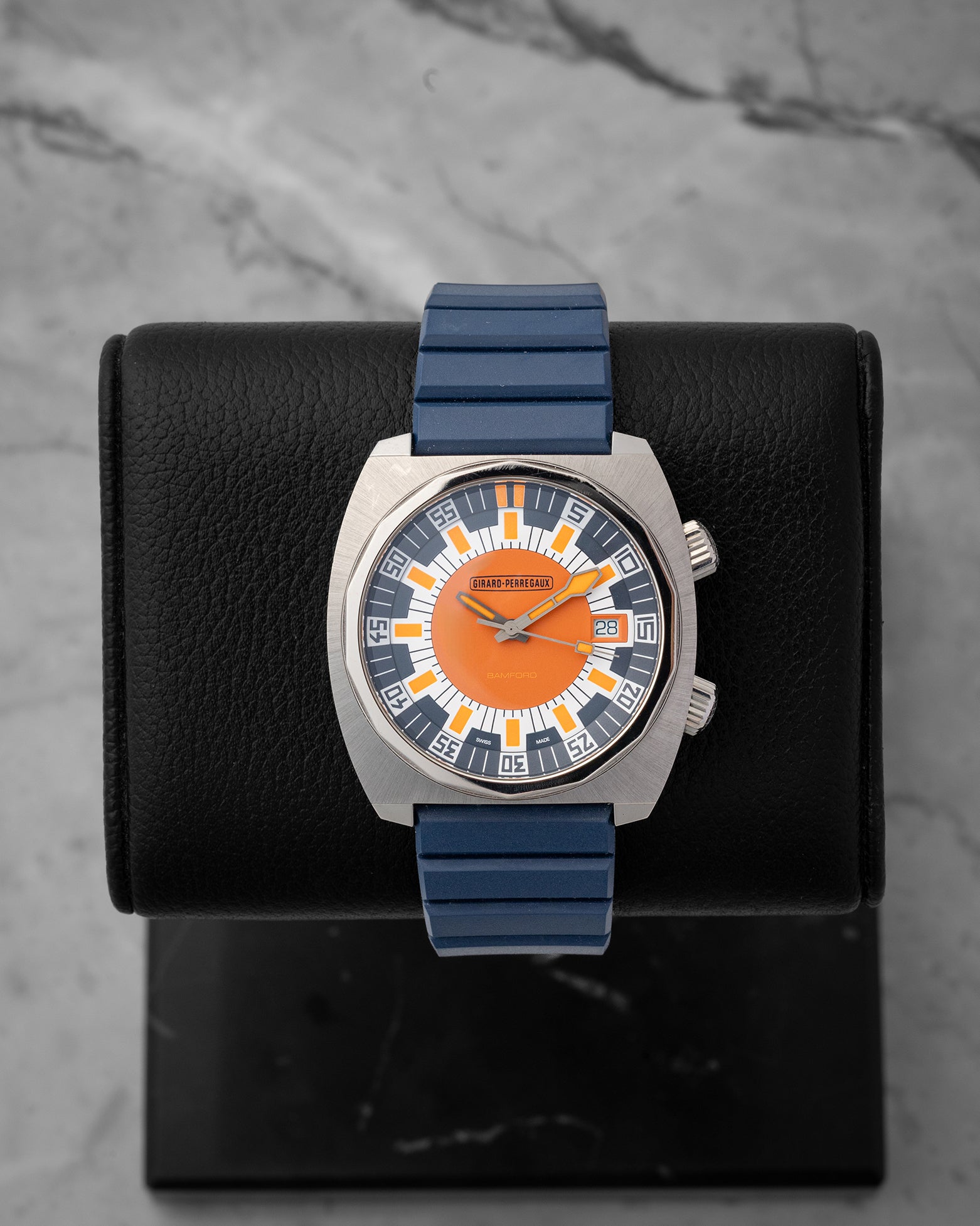 Preowned 2025 Girard-Perregaux x Bamford Deep Diver Legacy Edition 39500-21-3266-6CX in titanium with orange dial at Noah's Fine Watches & Jewelry in Dallas, Texas