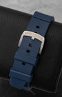 Blue natural rubber strap with titanium pin buckle for Girard-Perregaux x Bamford Deep Diver Legacy Edition
