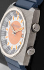 Side profile view showing the twin fluted crowns and titanium case of the Girard-Perregaux x Bamford Deep Diver Legacy Edition