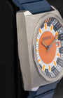 Finely brushed titanium case side profile view of pre-owned Girard-Perregaux x Bamford Deep Diver 39500-21-3266-6CX