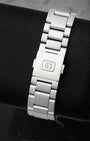 Stainless steel three-link bracelet with three-fold clasp and engraved GS logo for Grand Seiko GMT SBGN027G
