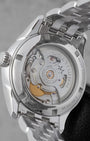 The clear sapphire crystal caseback of a Hamilton watch revealing the skeletonized automatic movement rotor inside