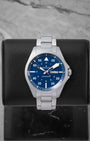 Hamilton Khaki Aviation Pilot Day-Date watch featuring a steel-blue Type-B dial Arabic minute numeralsa and a day-date window