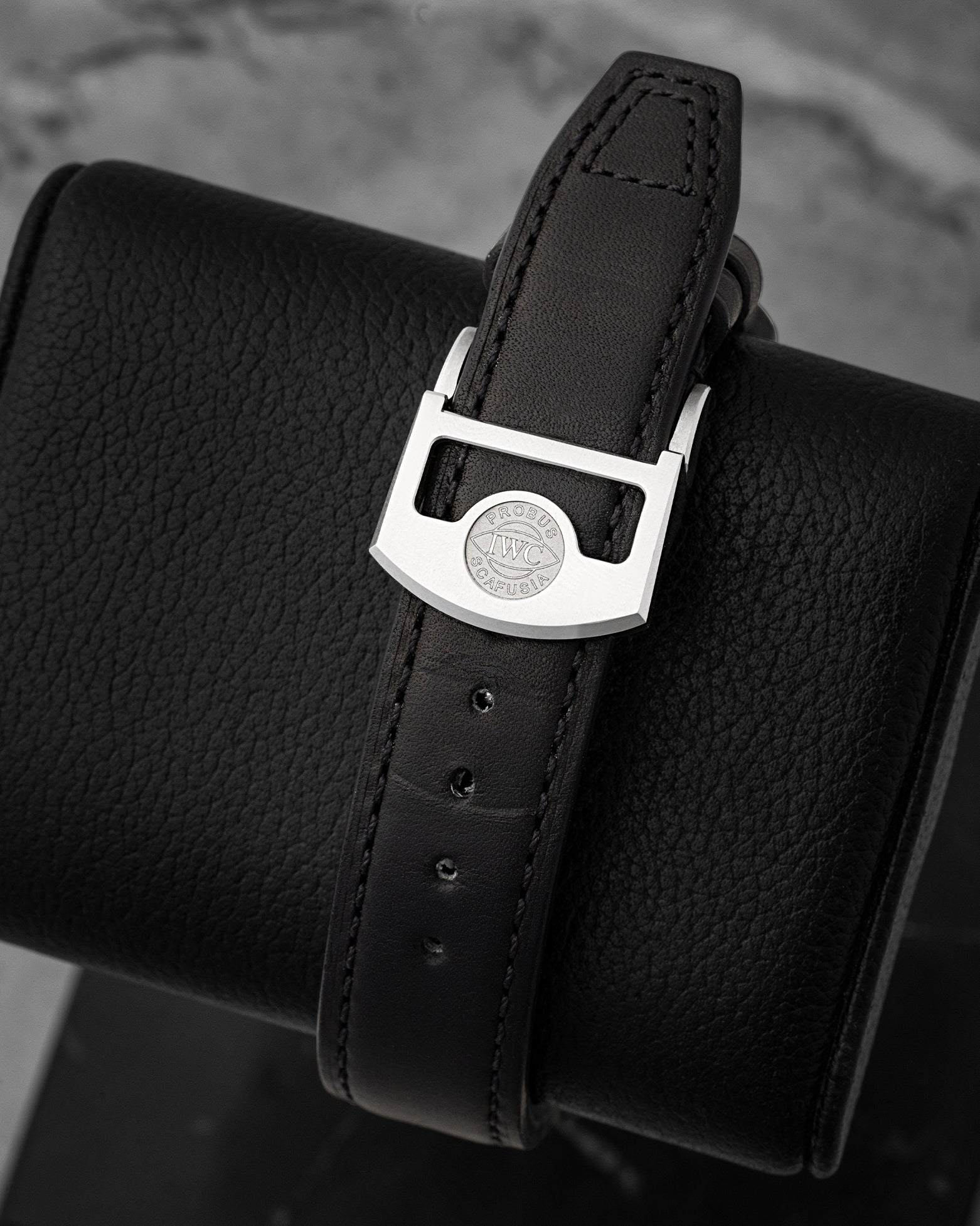 Black calfskin leather strap with stainless steel folding deployant clasp for IWC Big Pilot's Watch IW501001