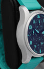 Side profile view of the polished and brushed titanium case on the non-crown side of an IWC Pilot's Chronograph 41