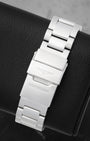 Side profile view of the brushed and polished stainless steel case on the non-crown side of a Longines HydroConquest diver