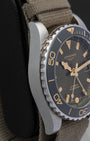 Left side profile showcasing the brushed stainless steel case finish of the 41mm Longines HydroConquest GMT
