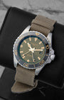 Front angled view of the green ceramic bezel Longines HydroConquest GMT automatic watch in Dallas
