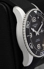 Polished and satin-brushed 41mm stainless steel case side profile of pre-owned Longines HydroConquest diver watch reference L3.781.4.56.9